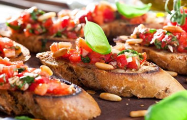 Bruschetta antipasto with grilled bread rubbed with garlic