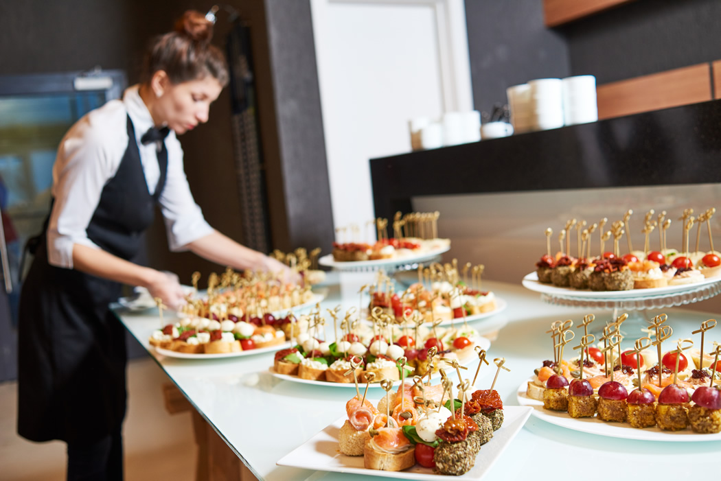 Delicious appetizers served at a table for brunch catering