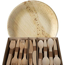 Disposable bamboo plates with cutlery